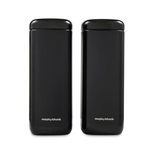 Image of Morphy Richards Equip Large Storage Canister, 2.6L, Tall, 28.5 x 11cm, 2 Pack, Durable Carbon and Stainless Steel Set, Airtight Lid, Suitable Tea, Coffee, Sugar, Pasta, Dry Foods, Black, 830501