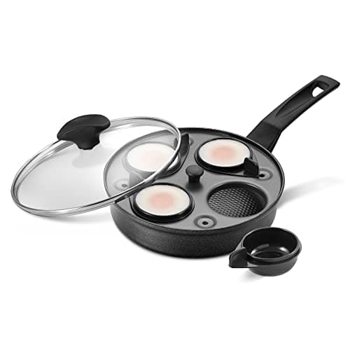 Image of Prestige Egg Poacher Pan - 2 in 1 Poached Egg Maker with 4 Non Stick Egg Poachers Inserts & 20cm Induction Frying Pan with Lid, Stay Cool Handle, Dishwasher Safe Cookware