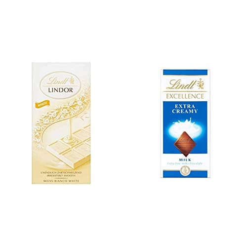 Image of Lindt LINDOR White Chocolate Bar - 100 g - The Perfect Treat - Chocolate with a Smooth Melting Filling & Excellence Extra Creamy Milk Chocolate Bar, 100 g (Pack of 1)