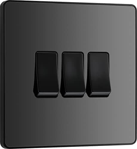Image of BG Electrical Triple Wall Light Switch, 2 Way, Screwless Front Plate, Round Edges, Evolve, Black Chrome, 20A, 16AX, PCDBC43B