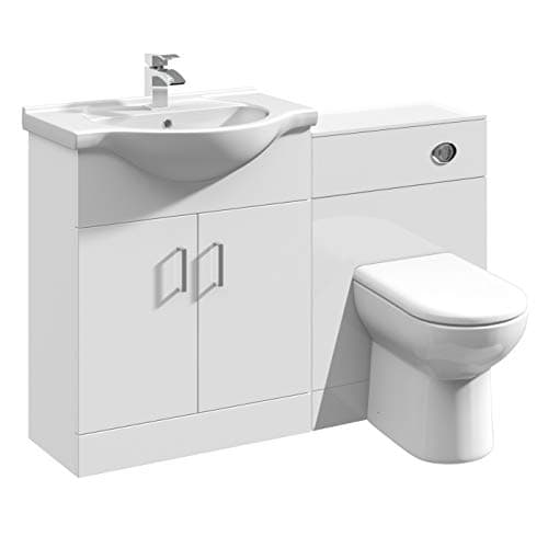 Image of VeeBath Linx 1150 Vanity Unit Furniture Set, Wash Basin Bathroom Sink, WC, BTW Toilet Pan, Soft Close Toilet Seat, Concealed Cistern-White (Flat Pack)