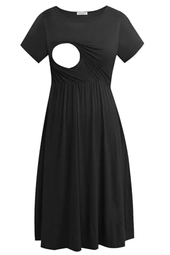 Image of Smallshow Women's Short Sleeve Casual Maternity Nursing Dress for Breastfeeding Black L