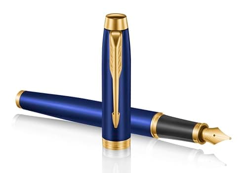 Image of Parker IM Premium Limited Edition Fountain Pen | Lustrous Blue Lacquer with Gold Trims | Fine Gold Nib | Black Ink | Gift Boxed