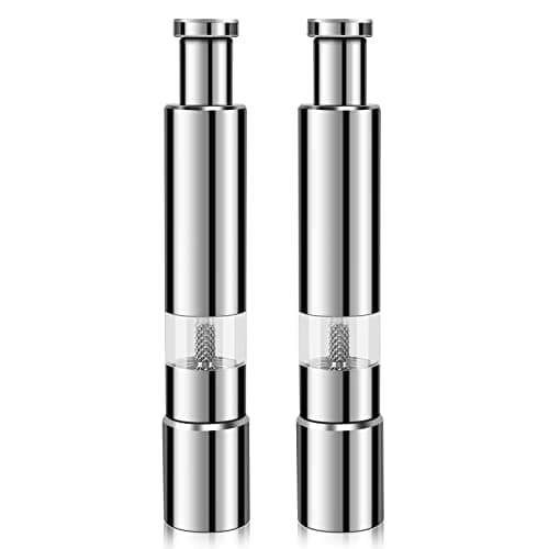 Image of Ocnvlia Salt and Pepper Mill Set, Stainless Steel Salt and Pepper Grinder One Hand Operation Salt and Pepper Mill 2 Pack