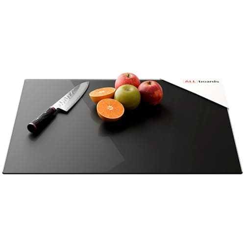 Image of ALLboards Glass Chopping Board Black Classic Black 60x52cm Cutting Board Splashback Worktop Saver for Kitchen Hob Protection Hot Cover Heat Resistant Multi-Glass Plate Dishes Pad Work Surface