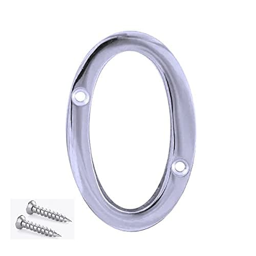 Image of TERF® 3 Inch (75mm) Chrome Polished Finish Screw Fix Front Door Number '' 0 '' Mailbox Hotel House Door Number Suitable for All Door Types Wooden, uPVC and Composite With Fixing Screw [ Number - 0 ]