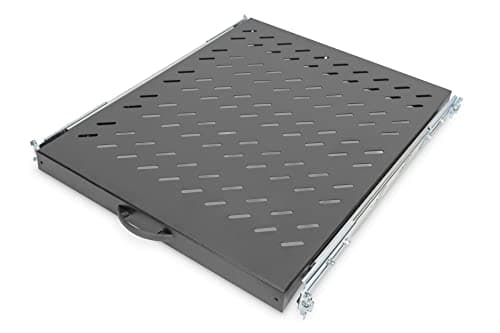 Image of DIGITUS Pull-out shelf - 19-inch - 1U - Front and rear mounting - Load capacity 25 kg - For network and server cabinets - From 800 mm cabinet depth - Black