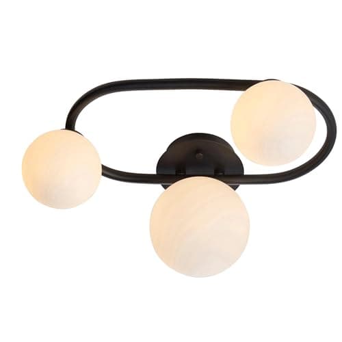 Image of National Lighting Moon Semi Flush Ceiling Light Oval, Black - 395mm Matt White Glass Shade, G9 LED Compatible, IP44 Rated - Modern 3 Globe Dimmable Lighting for Bathroom, Hallway, Bedroom & Entryway