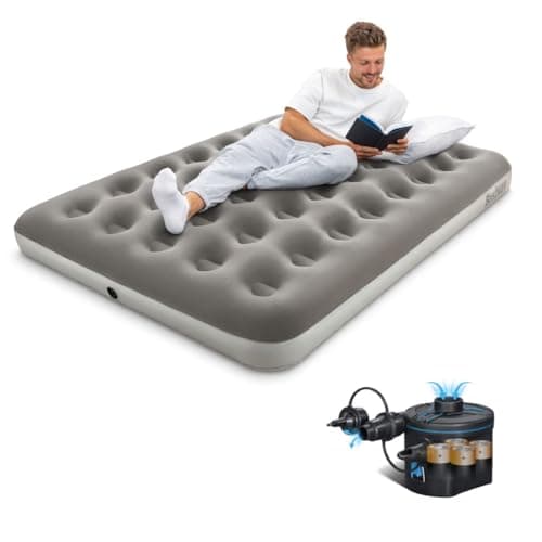 Image of Bestway Premium Camping Double Airbed with Cordless Battery Pump, Single Flocked Inflatable Bed Portable, Air Mattress, Outdoor Camping Air Bed
