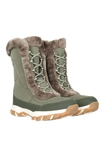 Image of Mountain Warehouse Ohio Womens Snow Boots - Snow Proof Ladies Faux Fur Shoes, Thermal Tested -20 °C, IsoTherm - Winter Skiing, Winter Sports, Walking Khaki Womens Shoe Size 5 UK
