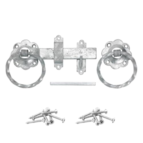 Image of Epsom Door Handle Twisted Ring Gate Latch Galvanised Finish Heavy Duty Steel Traditional Gate Catch with Fixings Rust Resistant Design for Garden Gates Sheds Doors and Fences
