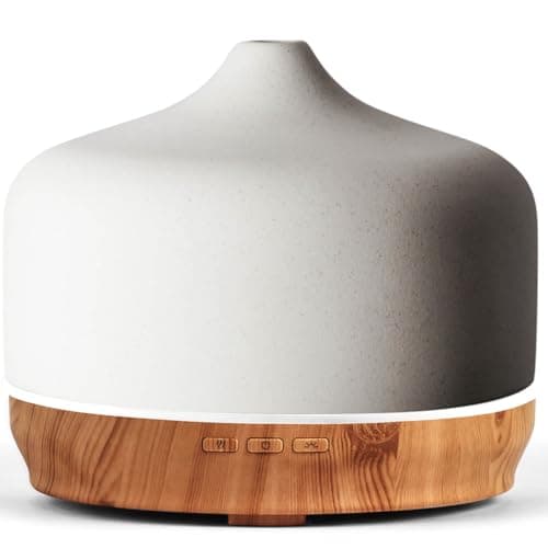 Image of Porseme Large Oil Diffusers 500ml,Ceramics Ultrasonic Essential Oil Diffuser,7 Colors Changing Humidifier,Whisper Cool Mist Aromatherapy Diffuser,Waterless Auto-off Air Freshener for Home（White）