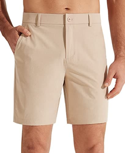 Image of Libin Golf Shorts Men 7" Hybrid Dress Shorts for Men Casual Flat Front Chino Shorts Lightweight Quick Dry with Pockets, 7"- Khaki, 34