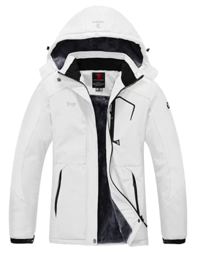 Image of YSENTO Womens Waterproof Ski Jacket Winter Fleece Outdoor Mountain Jacket and Coat with Hood(White,L)