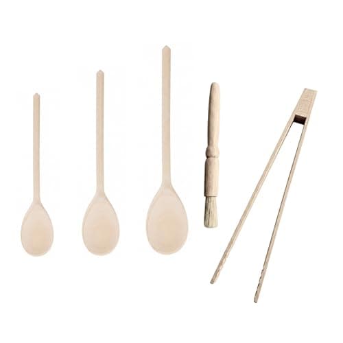 Image of Tala 5 Piece Wooden Baking Set Containing Small, Medium & Large Spoons, Pastry Brush & Tongs Sustainable FSC Certified Beechwood, Utensils for Any Kitchen, Perfect for Non-Stick