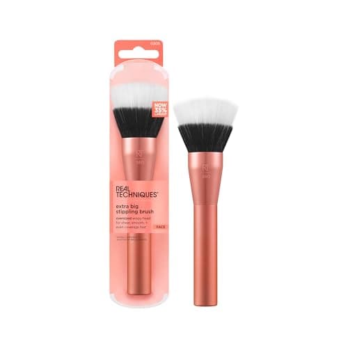 Image of Real Techniques Extra Big Stippling Brush, Large Makeup Brush For Liquid & Cream Foundation, BB Cream, CC Cream, & Skin Tints, XL Oversized Brush, Cruelty-Free, Synthetic Bristles, 1 Count