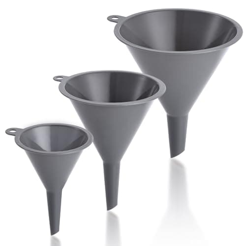 Image of Plastic Kitchen Funnel Set of 3, Funnels for Kitchen Use Filling Bottles, Round Gray Food Grade Cooking Multifunctional Small Medium and Large Sizes for Canning, Lab or Car Oil Use