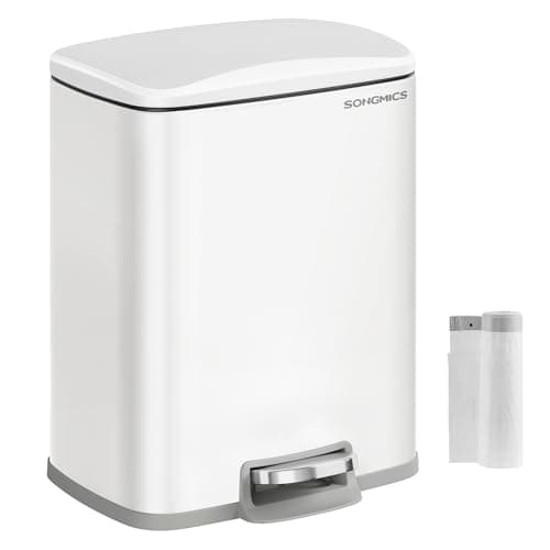 Image of SONGMICS Kitchen Bin, 5.2-Gallon (20 L) Pedal Bin, Trash Bin, Soft-Close Lid, Stays Open, Inner Bucket, Includes 15 Rubbish Bags, Cloud White LTB543W01