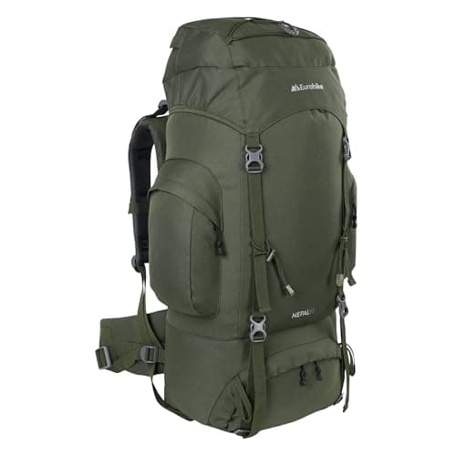 Image of Eurohike Nepal 65 Litre Rucksack with Ventilated Back Panel & Padded Harness, Adjustable & Lightweight 65L Backpack, Bag for Men & Women, Camping, Hiking, Trekking, Travelling, Outdoors (Olive)