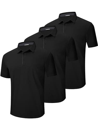 Image of DEHORU 3 Pack Men's Polo Shirts Short Sleeve Quick Dry Golf Gym Sport Polo Shirts Moisture Wicking Workout Polo Moisture Wicking Performance Dry Fit Golf Tennis T-Shirt (BKBKBK 2XL) Black Black Black