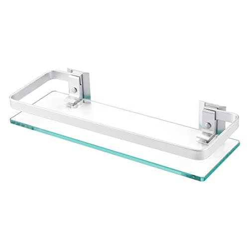 Image of KES Glass Bathroom Shelf Wall Mounted, Tempered Glass Shelf Shower Shelf with Aluminum Bracket, Rectangular Extra Thick Silver Sand Sprayed, A4126A