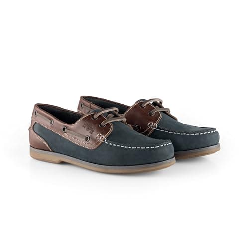 Image of Catesby Pippa Premium Leather Boat Shoes Women Breathable Lightweight Deck Shoes Ladies Summer Shoes, Navy/Brown, UK 7