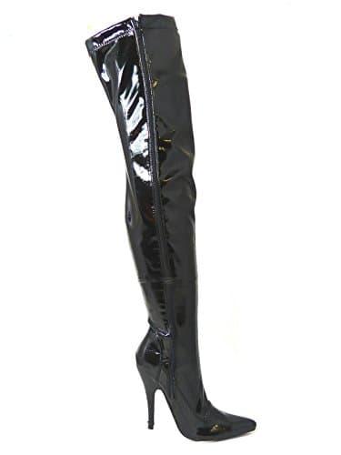 Image of Bismaa Womens Ladies Sexy Thigh High Kinky Fetish Over The Knee Stiletto Heel Full Side Zip Boots Size UK 3-12 (11 UK, Black Patent)