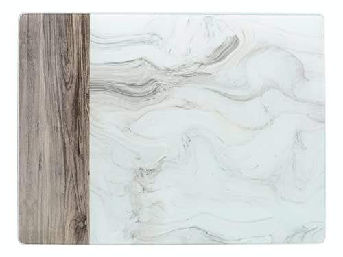 Image of Creative Tops Premium Glass Worktop Protector/Worktop Saver with White Marble and Wood Design, White/Grey, 40 x 30 cm