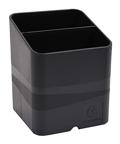 Image of Exacompta - Ref 677014D - ECOBlack Pen-Cube Pen Pot - 74 x 74 x 93mm in Size, 2 Sections - Suitable for Organising Pens, Pencils and Accessories - Black