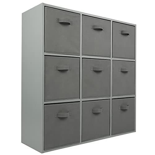 Image of Charles Jacobs Grey 9 Cube Storage Shelving Unit + 9 Grey Fabric Drawers