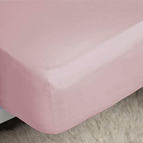 Image of Belledorm Easycare Polycotton Percale 200 Thread Count 11 Inch Deep Fitted Sheet, Blush, Three Quarter