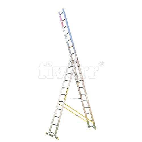 Image of Trade Master Pro® 3 Section Combination Ladder | All in One Extension Ladder, Double Step Ladder | Aluminium | Anti Slip Stabiliser Bar | 150kg Weight Rating | EN131 Pro Certified | Size: 3x11