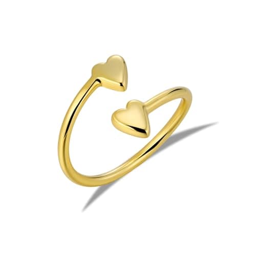Image of ALEXCRAFT Gold Rings for Women, Heart Adjustable Ring Hypoallergenic Ring Stackable ThumbRing Eternity Wedding Promise Engagement Rings for Women
