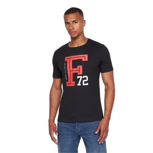 Image of French Connection Mens Premium Half Sleeve Crew Neck T-Shirt with Letter Print Logo Design(XL,Faction Black)