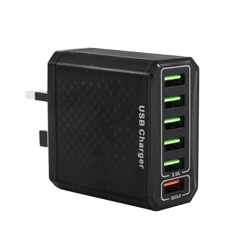Image of USB Plug Charger, 6-Port USB Fast Charger Plug with 18W Intelligent Quick Charge 3.0 Wall Charger, Multi Power Charging Adapter UK Fast Charging (Black)