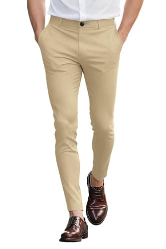 Image of GINGTTO Mens Chinos Slim Fit Casual Smart Skinny Chino Pants for Men Stretch Trousers Business Khaki 32