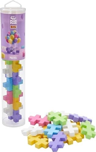 Image of PLUS PLUS BIG Building Blocks Toy - 15 Large Durable Stacking Pieces, Kids Construction Toys & Preschool Learning Resources, Play for Home or Travel, Toddler Toys for Ages 1-5 yrs, Pastel Tube