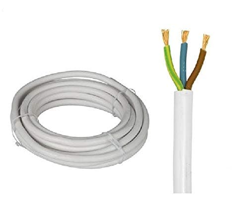 Image of K M Electronics® 3 CORE Mains Cable Wire Flex White 1.25MM 13A 13 AMP 5M