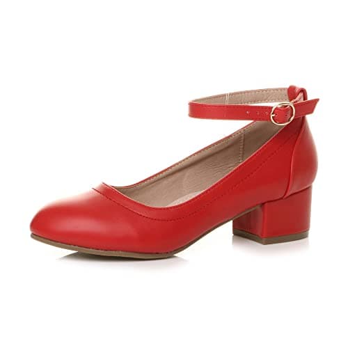 Image of AJVANI Low mid Block Heel Mary Jane Casual Buckle Court Shoes Size 6 39