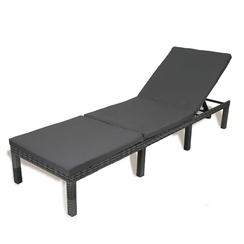 Image of Solterra Rattan Sun Lounger with Cushion – Outdoor Garden Chair with 6 Position Adjustable Backrest – Rattan Sunbed for Patio, Decking & Poolside