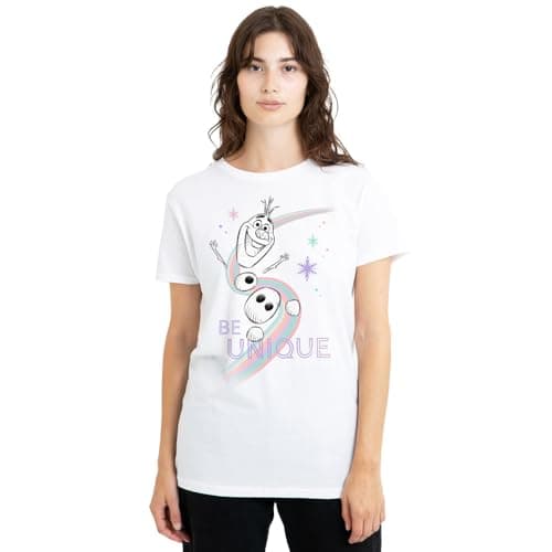 Image of Frozen Be Unique Rainbow with Olaf Ladies T Shirt, White, Medium