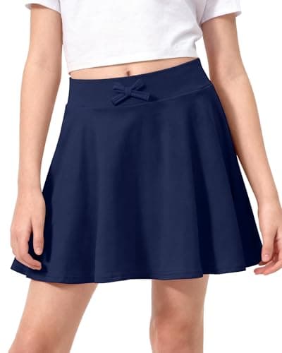 Image of JOCMIC Girls Flared Skort 2-in-1 Shorts Kids Casual Cotton Uniform Skirt Pleated with Pockets for PE Sports & Daily Wear, Navy, 7-8 Years, Tag130