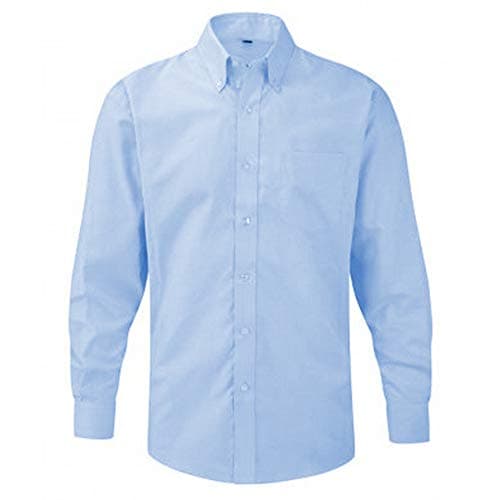 Image of Russell Collection Mens Long Sleeve Easy Care Oxford Shirt (16.5inch) (Oxford Blue)