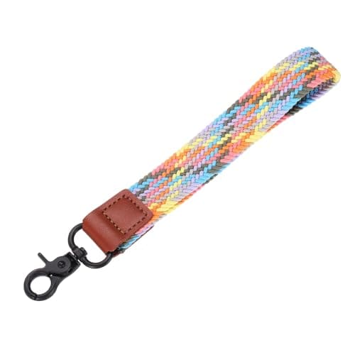 Image of sourcing map Wrist Lanyard Keychain, 200mm Braided Wristlet Strap with Black Clasp, Hand Key Holders Lanyard for Women Men Car Keys ID Badges Card Wallet, Colorful Pink