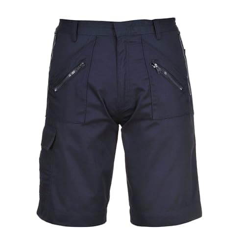 Image of Portwest S889 Action Shorts Mens Workwear Cargo Shorts Kingsmill Polycotton 245g Hardwearing Twin Stitched Multi Pocket Tradesman Builder Mechanic Engineer Construction Warehouse Summer, Navy, L