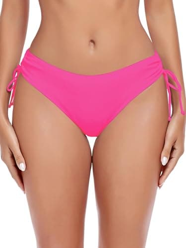Image of Ocean Blues Women's Hot Pink Drawstring Bikini Bottoms Full Coverage Swim Bottom Size Medium
