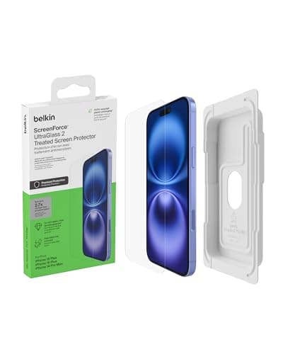 Image of Belkin ScreenForce UltraGlass 2 Treated Screen Protector, Scratch-Resistant, 9H Hardness Tested Glass, Slim Design, Full Screen Coverage for iPhone 14 Pro Max, Bubble-Free Application