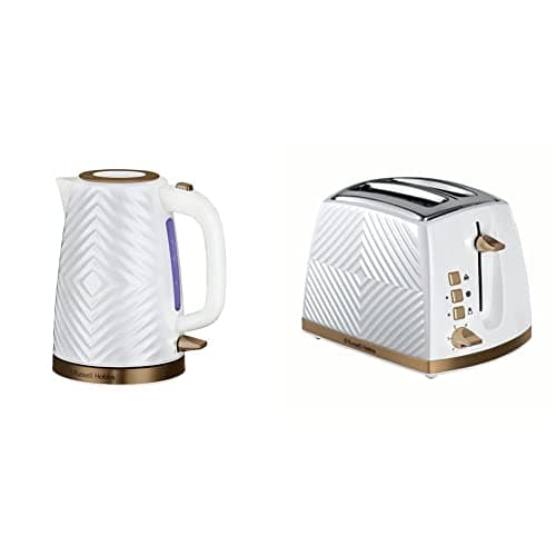 Image of Russell Hobbs Groove Electric Kettle and Toaster Set, White