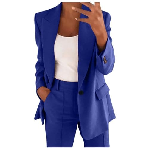 Image of Keepink Ladies Blazer Suit Set Trouser Suits for Women Elegant Wedding Suits 2 Piece Outfits Long Sleeve Button Jacket with High Waist Pants Business Work Office Wear Outerwear