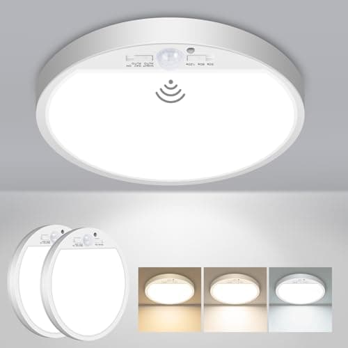 Image of slochi 2PACK LED Ceiling Light with Motion Sensor, 3000K-4000K-6500K & 100W Equivalent Motion Sensor Lights Indoor, 18W 1800LM 18cm Bathroom Ceiling Light for Bath,Porch,Stairs,Garage